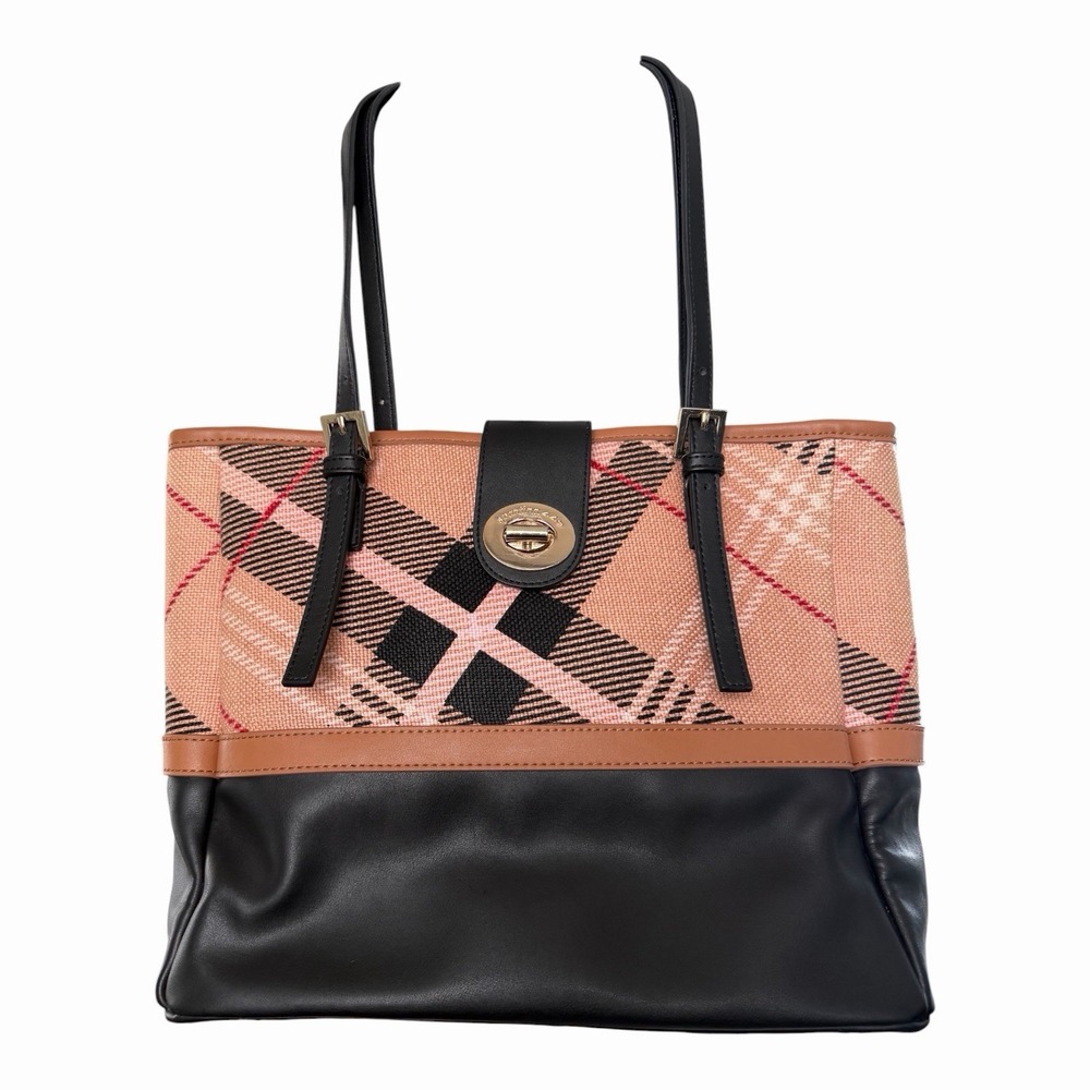 Spartina 449 Daufuskie Island Tote Pink Plaid Linen Leather Shoulder Bag